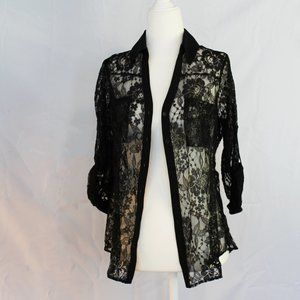 Express Lace Sequined Black Button Down Top Petite Small